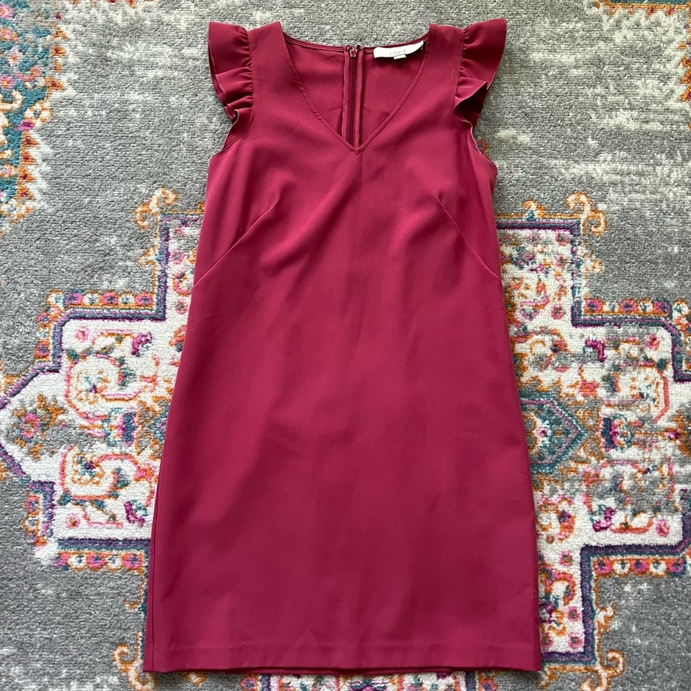 Loft 00P pink shift dress ruffle sleeves